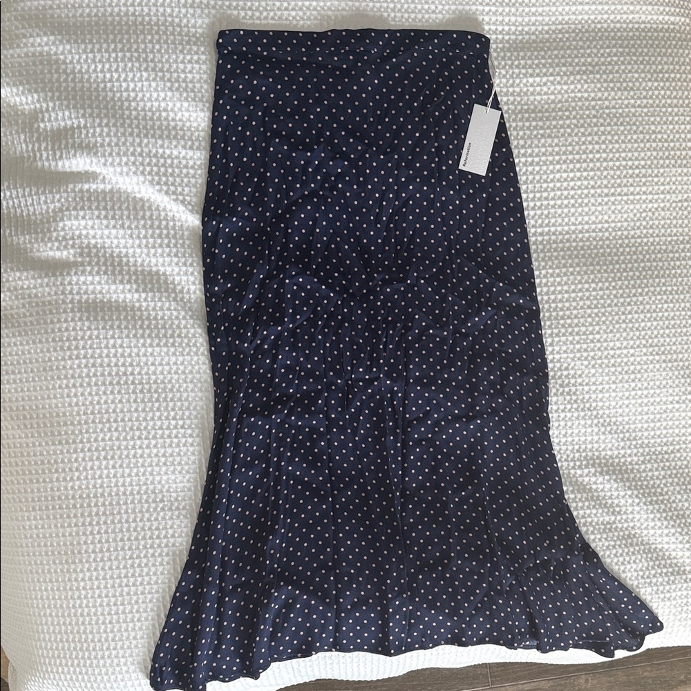 Reformation Navy and Cream Polka Dot Midi Skirt
